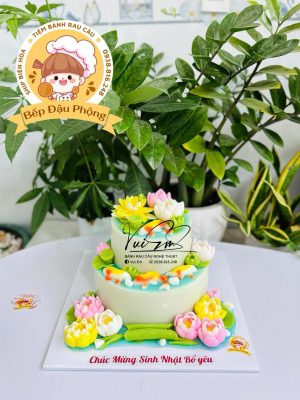 Bánh rau câu hoa sen tặng bố mẹ hai tầng 20-14cm