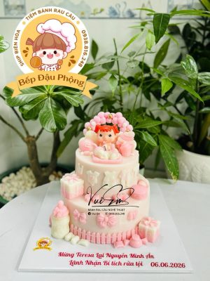 Mẫu bánh rau câu thôi nôi 2 tầng bé gái 20-14cm
