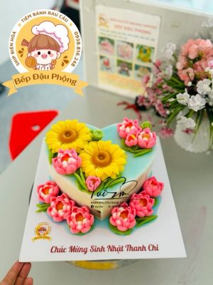 Bánh rau câu hoa sen trái tim 22cm