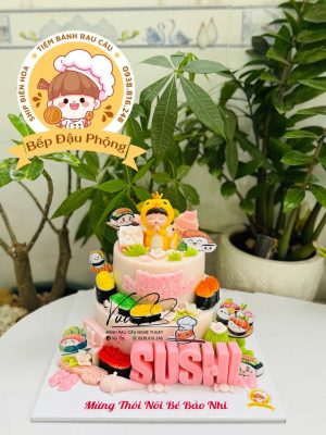 Bánh rau câu 2 tầng chủ đề đồ ăn sushi cho bé gái 20-14cm