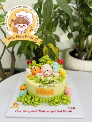 Bánh rau câu gia đình cừu cho bé gái 18cm
