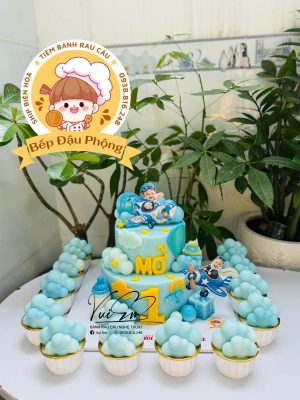 Bánh 2 tầng bé trai chủ đề phi công 20-14cm